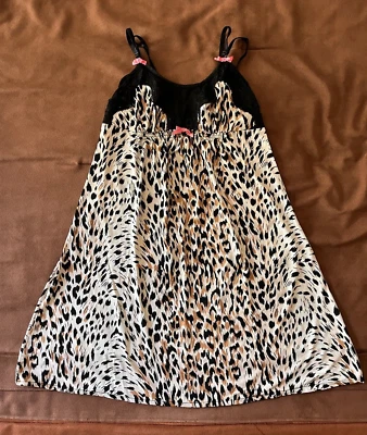 BETSEY JOHNSON INTIMATES Animal Print W/ Black Lace Babydoll Nightie Lingerie M - Image 1 of 4