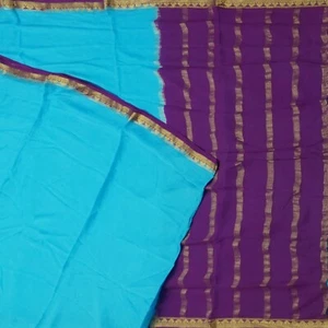 Saris azules vintage 100 % pura seda crepé Mysore Zari tejido sari 5YD tela artesanal - Imagen 1 de 6