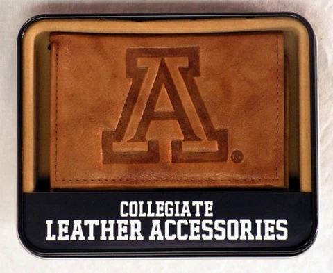 Arizona Wildcats NCAA Embossed Brown Leather Trifold Wallet Cover