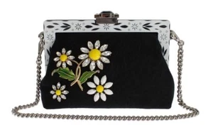 NWT $2,700 DOLCE & GABBANA Bag Purse VANDA Black Brocade Floral Crystal Clutch - Picture 1 of 8