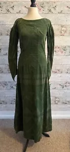 Vintage 1970s Medieval style Green Cotton Painted dress, artist fabric - Picture 1 of 7