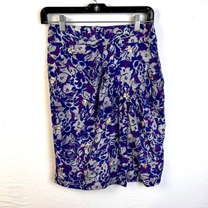 Anthropologie Fei Silk Skirt Women's 2 Purple Blue Floral Embellished Party - Picture 1 of 14
