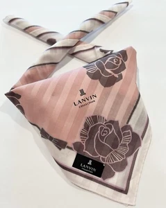 Vintage Handkerchief LANVIN Pink Rose Bow Cotton Pocket Square Bandana Scarf 22. - Picture 1 of 15