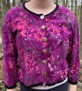 Very Vineyard 3/4 Sleeve Magenta Batik Shell Button Up Womens Top Size Small - Picture 1 of 11