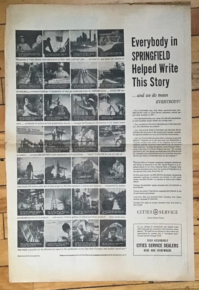 Anuncio de periódico de página completa 1952 para Cities Service - Springfield MO people Foto 1 de 1
