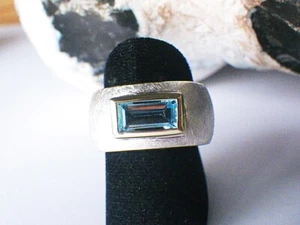SCHMUCK-STCK RING 925 SILBER NEU Treppenschliff 19 59 BLAUTOPAS TOPAS VERGOLDET - Bild 1 von 5