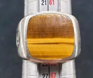 Anello David Yurman in argento sterling con sigillo e occhio di tigre misura 11 EJ256 - Foto 1 di 3