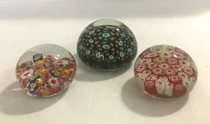 Set of 3 Vintage Italian Handcrafted MURANO MILLEFIORI Art Glass Paperweights - Picture 1 of 12