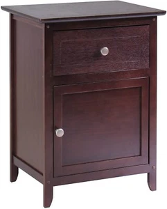 Walnut Wood Night Stand Table with Drawer and Cabinet Storage Easy Assembly - Picture 1 of 10