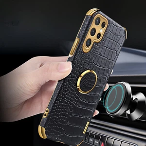 Funda delgada trasera rígida de cuero PU con soporte de anillo para Samsung S25 Ultra/S24+/S23/S22/S21 - Imagen 1 de 37