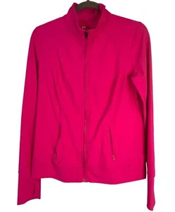 Sweatshirt zip up athletic long sleeve pink pockets stretch collar no tag L READ - Picture 1 of 7