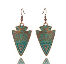 Vintage Egyptian Bird Moroccan Antique Bronze Patina Boho Tribal Earrings Hooks
