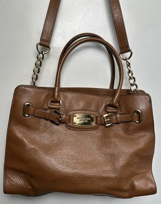 Michael Kors Hamilton Leather Satchel Bag Crossbody Caramel Brown Gold Hardware - Image 1 of 4