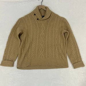 Polo Ralph Lauren Fischer Pullover Gr. Large hellbraun Zopfmuster 100% Lammwolle - Bild 1 von 12