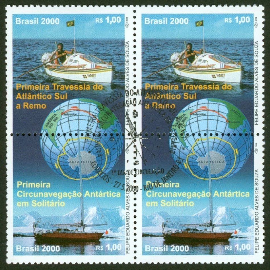 Sailing feats of Amir Klink in Antartica -BRAZIL 4 Stamp Block-SC# 2745-FDOI - Image 1 of 1