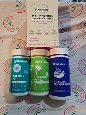 UpNourish 女士健康套装益生菌胶原镁 D3 K2 眼部健康 — 第 1/4 张图片