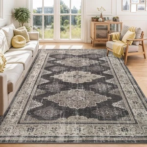 Area Rug 5x7 Washable, Soft Vintage Large Bedroom Rug Retro Foldable Low Pile... - Picture 1 of 6