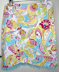 Sangria Size 8 Colorful Floral Tulle Hem Lined Side Zip Pencil Knee Skirt - Picture 1 of 9