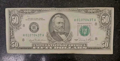 Miscut Off Center Old 1981 50 Dollar Bill Note Error Rare Misaligned Low Serial  - Image 1 of 4