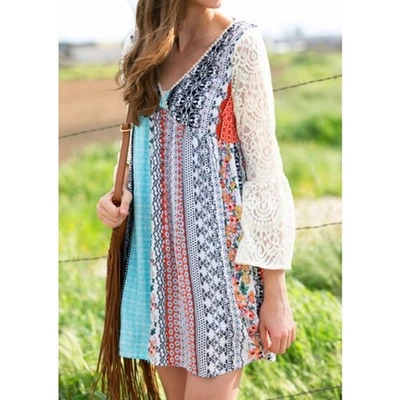 Vestido Boho Crochet Patchwork Talla Grande Manga Encaje Festival Fluido De Gran Tamaño NUEVO Foto 1 de 4