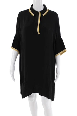 Rag & Bone Womens Short Sleeve Collared Striped Trim Silk Dress Black Large - Image 1 of 4