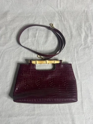 J. Mclaughlin Sumpter Croc-Embrossed 皮革手提包勃艮第带竹子  — 第 1/4 张图片