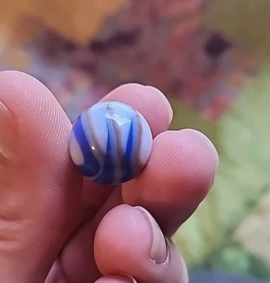 Mármol vintage, Estate Find, diseño de llama tricolor, azul, blanco, marrón Foto 1 de 4