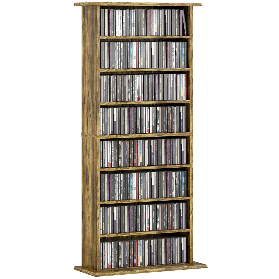 HOMCOM CD Storage Unit DVD Tower Blu-ray Storage Shelf for Living Room Brown - Image 1 of 4