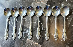 8 Oneida Community Brahms Round Soup Gumbo Spoons Set Stainless Lot - Picture 1 of 9
