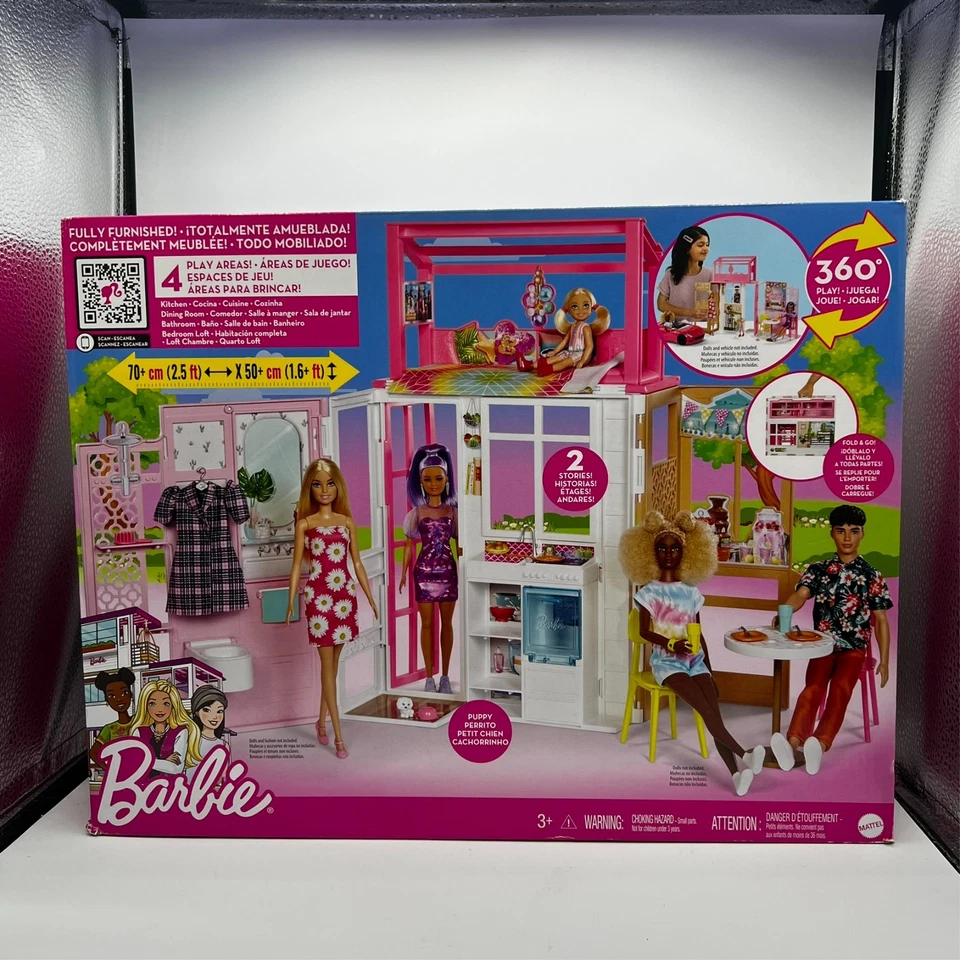 Полностью меховой домик Barbie 360 Fold and Go 4 игровые зоны и аксессуары - Изображение 1 из 4