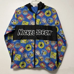 Nickelodeon Character Print Windbreaker Jacket Mens Medium Rugrats Cat Dog Hood - Picture 1 of 9