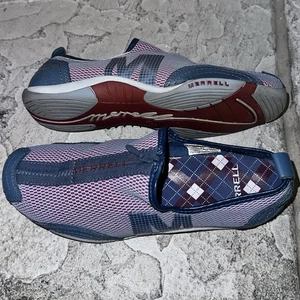 Near Mint Merrell Barrado Denim/Red Zip Driving Shoes Sneakers 8 B Women Argyle - Picture 1 of 10