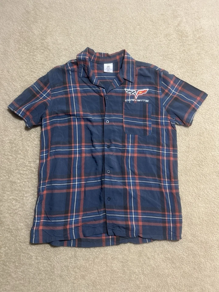Camisa Corvette Oficial General Motors Para Hombre Grande Azul A Cuadros Abotonada Informal Foto 1 de 4