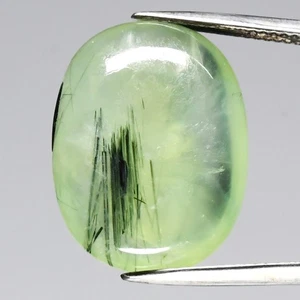 💎 21.72ct Oval Cabochon Natural Green Prehnite with Black Needles - Africa Gem - Picture 1 of 4