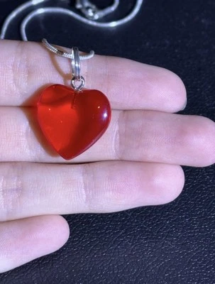 Colgante Corazón Cristal Rojo Tono Plata Serpiente Cadena Foto 1 de 4