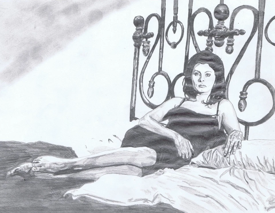 Ilustración a lápiz de la actriz de Hollywood Sophia Loren Foto 1 de 1
