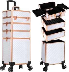 Rolling Makeup Train Case Large Storage Cosmetic Trolley 4 in 1 Large Capacity T - Picture 1 of 9