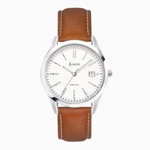 Accurist Mens Watch 74011 Brown Leather Strap, White Dial with Date - Picture 1 of 6