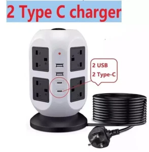 5m Tower Extension Cable Surge Protector – 8 Outlets, 2 USB, 2 Type-C, Indicator - Picture 1 of 3