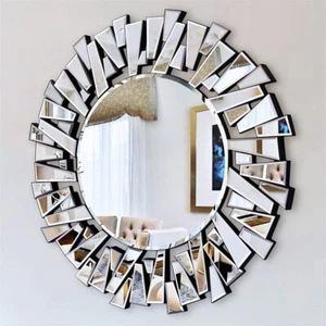 Frameless Beveled Wall Decor Mirror Silver Polished Sunburst Mirror Home Accent - Picture 1 of 12