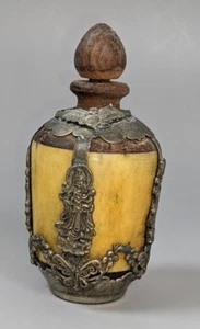 Botella de tabaco china de colección madera de peltre hueso/resina - Imagen 1 de 11