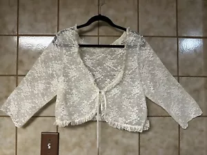 Women’s Plus Boho Lace Ruffle Tie Front Peasantcore Countrycore Crop Top, Sz 1X - Picture 1 of 7