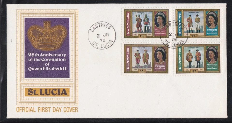 ST LUCIA 1978 FIRST DAY COVER 25th ANNIV CORONATION OF QE II + CACHET - Image 1 of 1