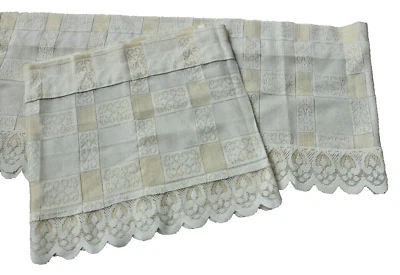 2 VALANCES J.C. PENNEY CREAM IVORY CHECKERED SHEERS 60” WIDE ROD POCKETS SCALLOP - Image 1 of 4