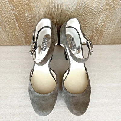 SIN USAR Michael Kors Haven Gamuza Cuero Correa al Tobillo Plataforma Tacones Talla 10M Gris Foto 1 de 4