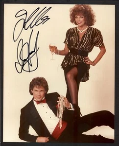 Joan Collins & David Hasselhoff - signed Autogramm Color 8x10 Foto - Cartier Af - Bild 1 von 1