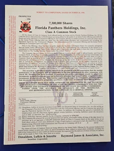 HTF 1996 Original Florida Panthers Stock Offering Prospectus MINT. - Picture 1 of 2