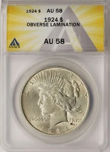 1924 $1 Peace Silver Dollar ANACS AU58 Obverse Lamination Error - Picture 1 of 4