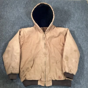 Berne Coat Boys Extra Large Brown Duck Canvas Chore Barn Jacket Lined Hooded - Picture 1 of 15