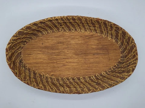 Vintage Oval Sea Grass Basket Tray With Wood Bottom Cover